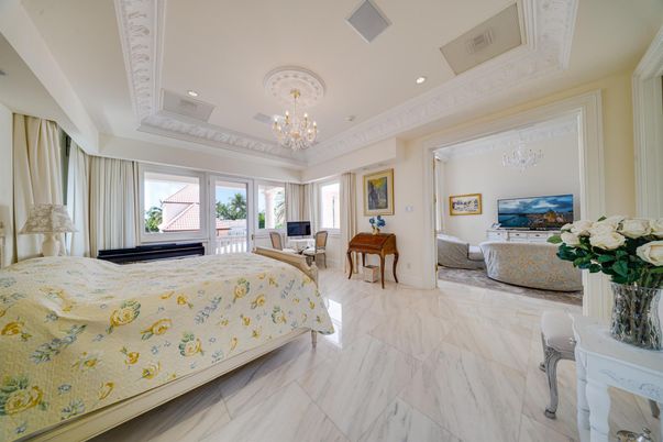 Bedroom, Chandelier, Interior, Marble, Recessed Lighting