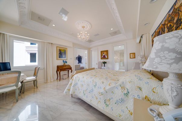 Bedroom, Chandelier, Interior, Marble, Recessed Lighting