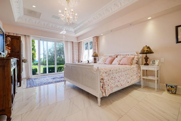 Bedroom, Chandelier, Interior, Marble, Recessed Lighting