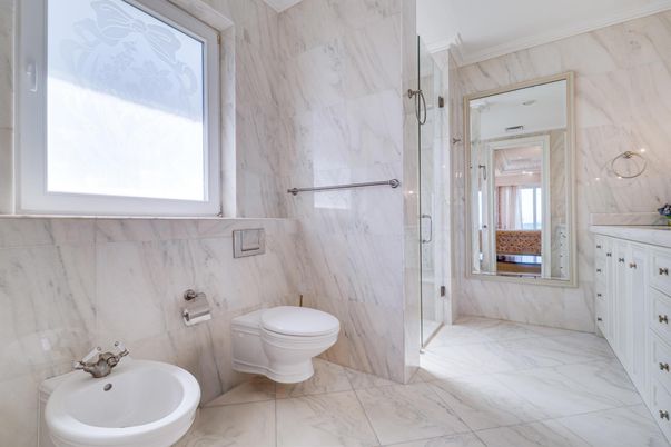 Bathroom, Glass Shower, Interior, Marble, Marble Walls