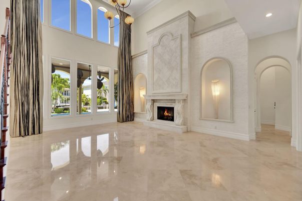 Fireplace, Interior, Marble, Pendant Lights, Recessed Lighting
