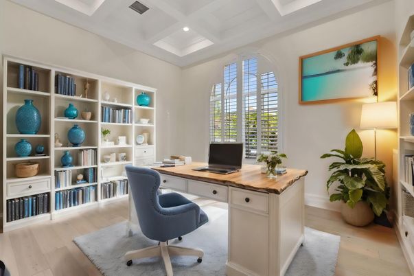 Home Office, Interior, Recessed Lighting, Wood Texture Flooring