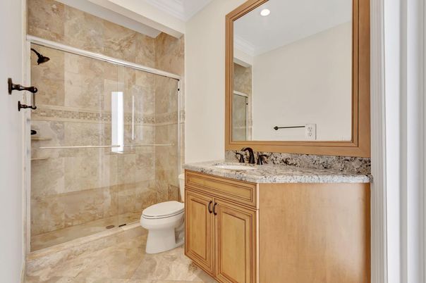Bathroom, Glass Shower, Interior, Recessed Lighting