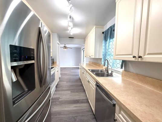 Interior, Kitchen, Stainless Steel Appliances, Wood Texture Flooring