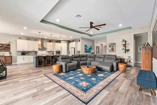 Interior, Kitchen, Living room, Pendant Lights, Recessed Lighting, Wood Texture Flooring