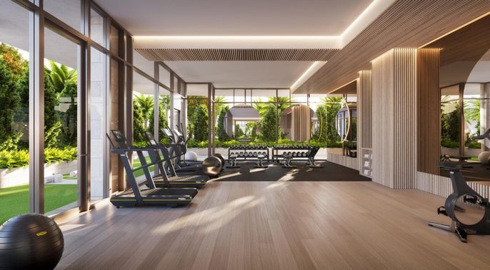 Fitness Equipment, Interior, Recessed Lighting, Wood Texture Flooring