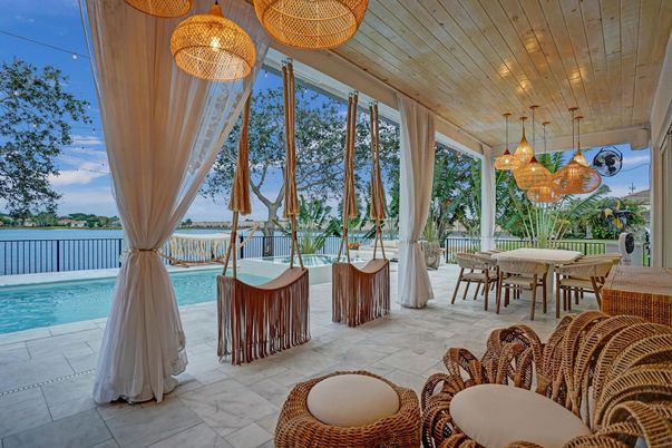 Dining room, Exterior, Pendant Lights, Pool, Water