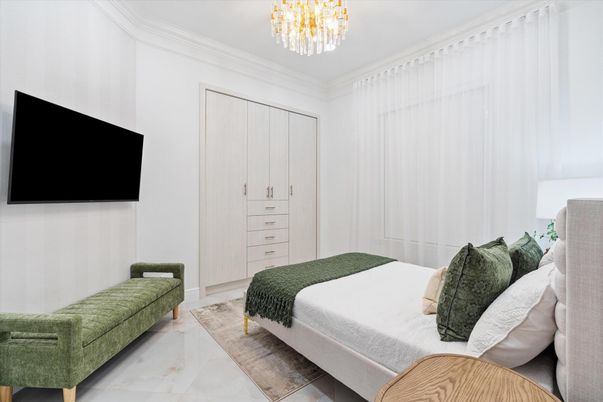 Bedroom, Chandelier, Interior