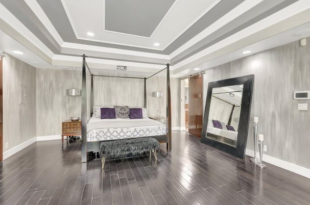 Bedroom, Interior, Recessed Lighting, Wood Texture Flooring
