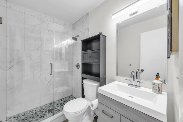 Bathroom, Glass Shower, Interior, Marble Walls