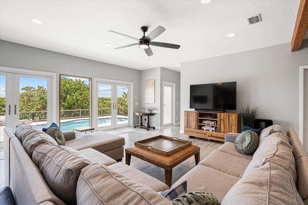 Interior, Living room, Recessed Lighting, Wood Texture Flooring