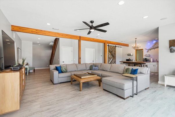 Chandelier, Dining room, Interior, Living room, Recessed Lighting, Wood Texture Flooring