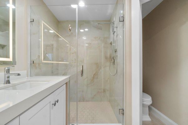 Bathroom, Glass Shower, Interior, Recessed Lighting