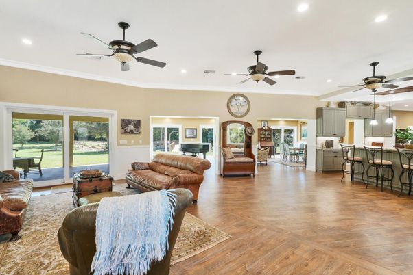 Interior, Kitchen, Living room, Recessed Lighting, Wood Texture Flooring