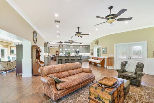 Interior, Kitchen, Living room, Recessed Lighting, Wood Texture Flooring