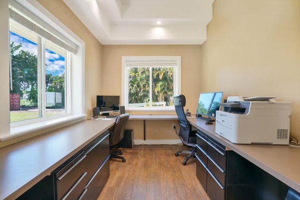 Home Office, Interior, Recessed Lighting, Wood Texture Flooring
