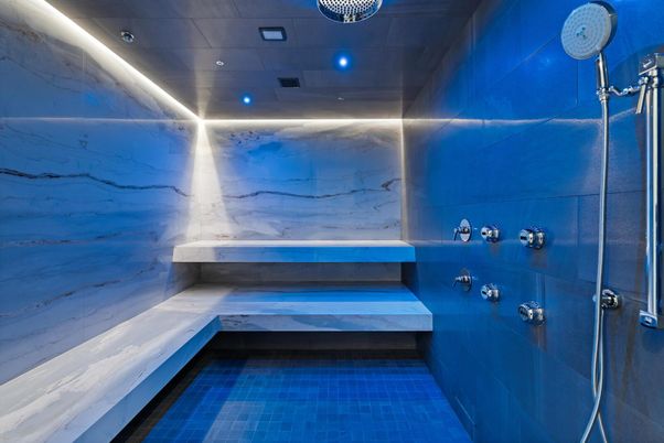 Fitness Equipment, Gym, Interior, Recessed Lighting, Water, Wooden Ceilings