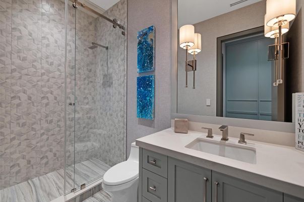 Bathroom, Dual Sink Vanities, Interior, Pendant Lights, Recessed Lighting