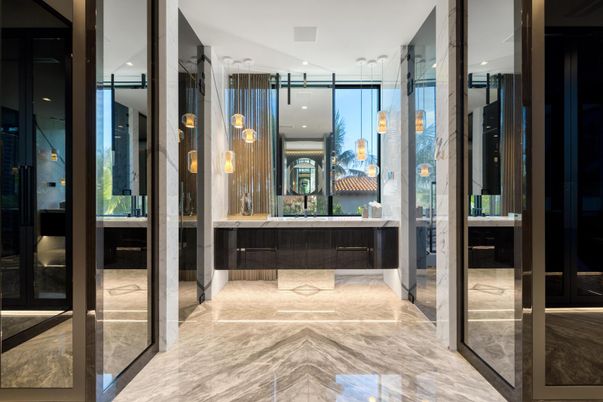 Interior, Marble, Recessed Lighting, Wood Texture Flooring