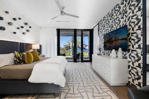 Bedroom, Interior, Recessed Lighting, Water, Wood Texture Flooring