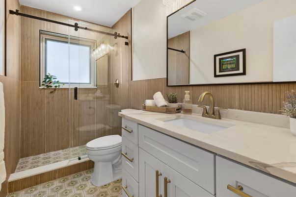 Bathroom, Glass Shower, Interior, Recessed Lighting