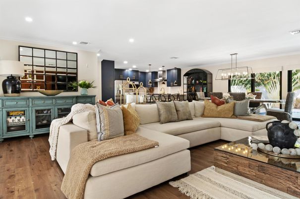 Dining room, Interior, Kitchen, Living room, Pendant Lights, Recessed Lighting, Stainless Steel Appliances, Wood Texture Flooring