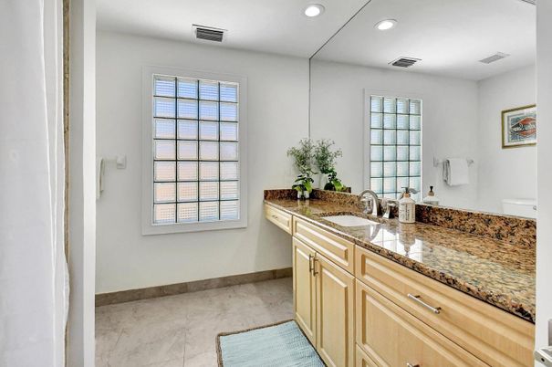 Bathroom, Dual Sink Vanities, Interior, Marble, Recessed Lighting