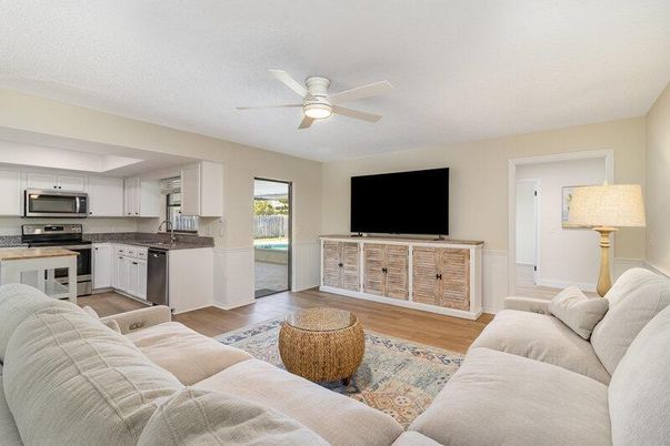 Interior, Kitchen, Living room, Stainless Steel Appliances, Wood Texture Flooring