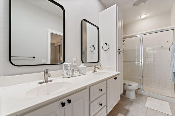 Bathroom, Dual Sink Vanities, Glass Shower, Interior, Recessed Lighting