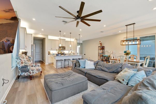 Dining room, Interior, Kitchen, Living room, Pendant Lights, Recessed Lighting, Wood Texture Flooring