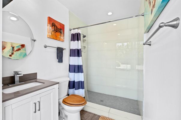Bathroom, Glass Shower, Interior, Recessed Lighting