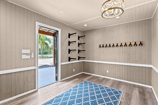 Empty room, Interior, Pendant Lights, Recessed Lighting, Wine Storage, Wood Texture Flooring