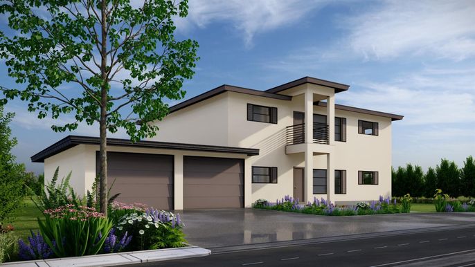 Attached, Exterior, Facade, Modern