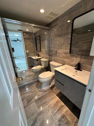 Bathroom, Glass Shower, Interior, Recessed Lighting, Water