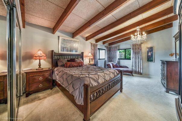 Bedroom, Chandelier, Interior, Wooden Beams