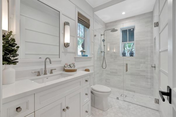Bathroom, Glass Shower, Interior, Recessed Lighting