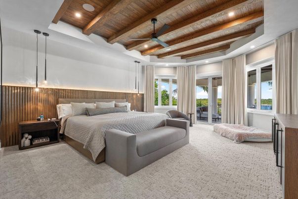 Bedroom, Interior, Pendant Lights, Recessed Lighting, Wooden Beams, Wooden Ceilings