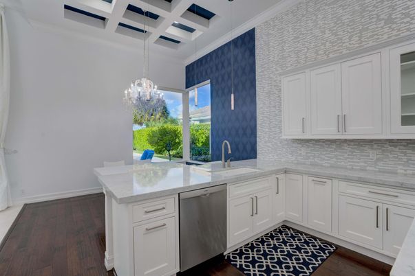 Interior, Kitchen, Pendant Lights, Wood Texture Flooring