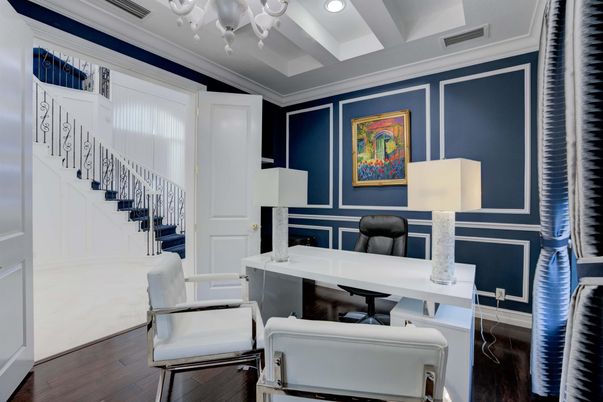 Home Office, Interior, Recessed Lighting, Wood Texture Flooring