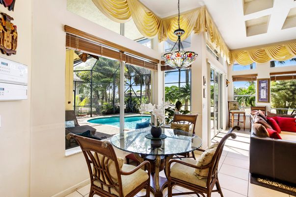 Dining room, Glass Ceilings, Interior, Pendant Lights, Pool, Sun Room
