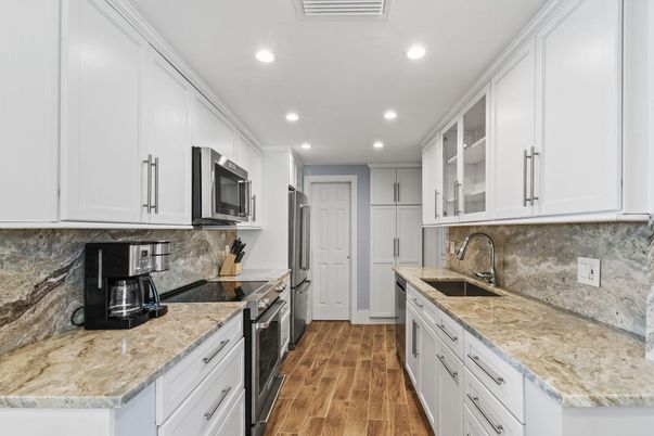 Interior, Kitchen, Recessed Lighting, Wood Texture Flooring