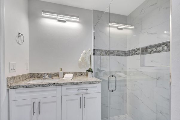 Bathroom, Glass Shower, Interior, Marble Walls