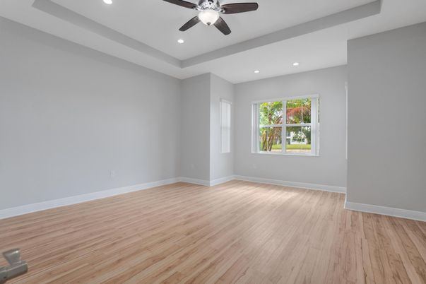 Empty room, Interior, Recessed Lighting, Wood Texture Flooring