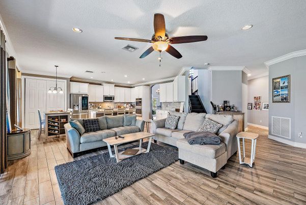 Interior, Kitchen, Living room, Pendant Lights, Recessed Lighting, Stainless Steel Appliances, Wood Texture Flooring