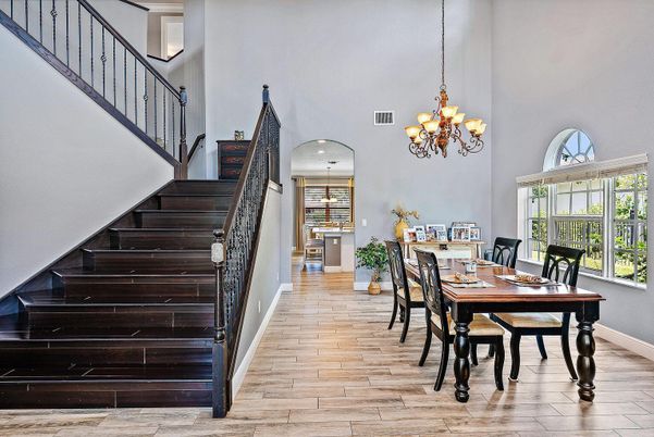 Chandelier, Dining room, Interior, Pendant Lights, Wood Texture Flooring