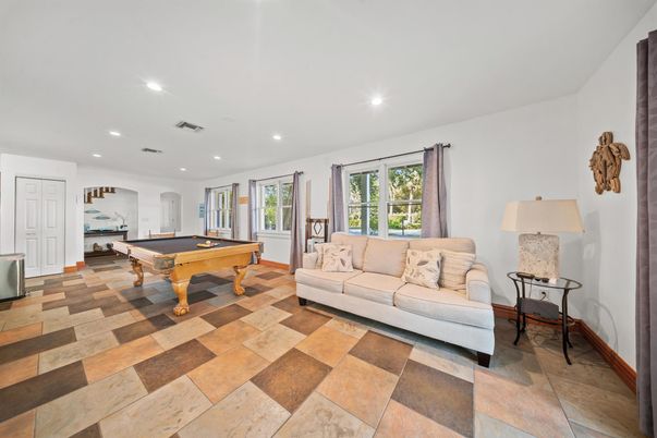 Billiard Table, Game Room, Interior, Recessed Lighting