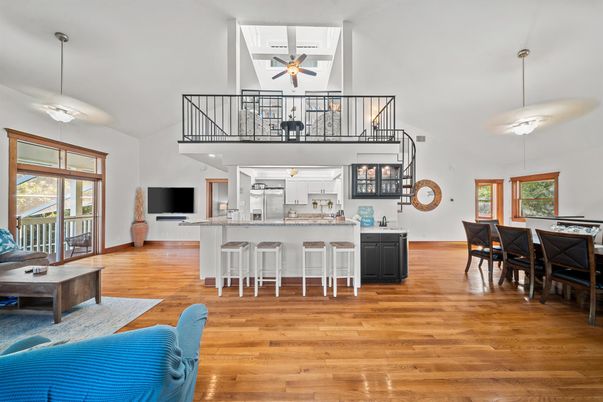 Dining room, Interior, Kitchen, Pendant Lights, Wood Texture Flooring