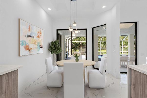 Dining room, Interior, Marble, Pendant Lights, Recessed Lighting
