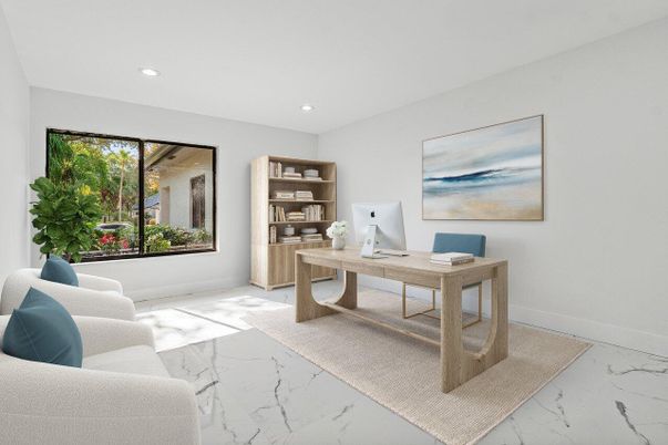 Home Office, Interior, Marble, Recessed Lighting