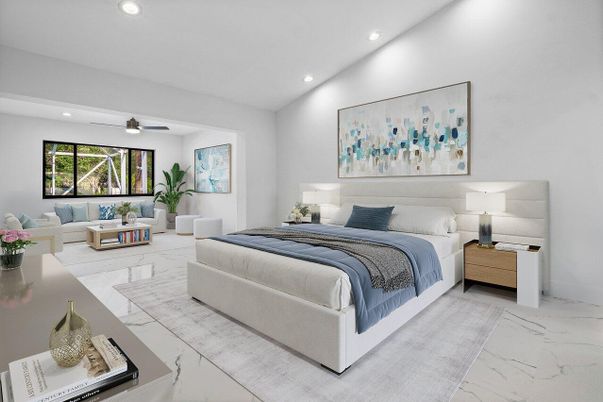 Bedroom, Interior, Marble, Recessed Lighting